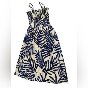 H&M Bright Blue and White Island Floral Flowy Dress w/ Stretchy Bandeau Size M